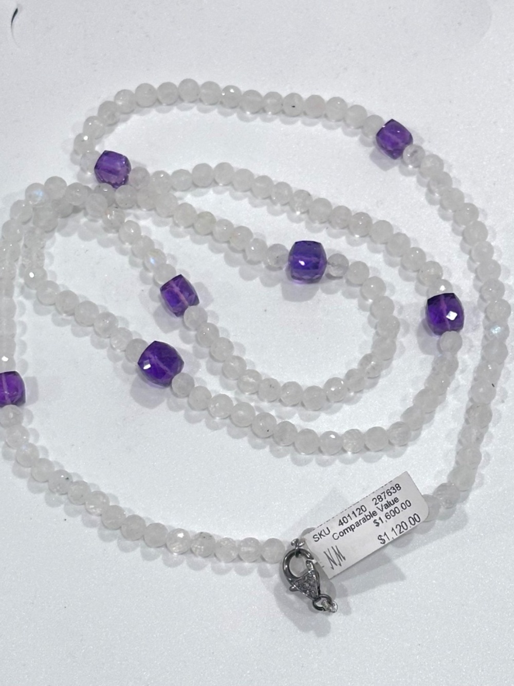 Bavna Natural Moonstone and Amethyst Long Necklace